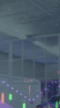 Animation of financial data processing over businessman handshake