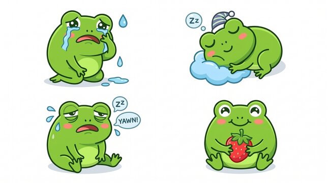 Cute Green Frog Cartoon Character, Funny Smiling Amphibian Animal, Adorable Toad Vector Illustration Isolated on White Background for Kids, Nature and Wildlife Designs