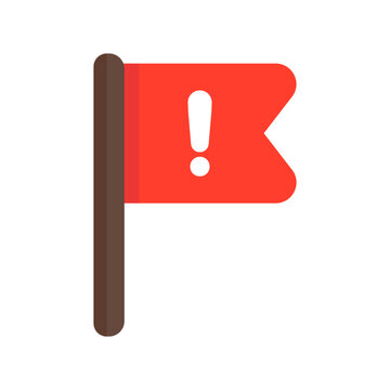 Red flag with exclamation mark icon. Warning, alert, danger, risk, exclamation, safety concepts. Flat vector design isolated illustration.