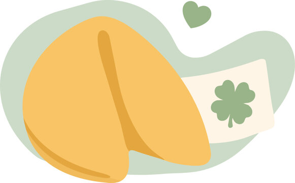 Golden Fortune Cookie With Clover Note Card