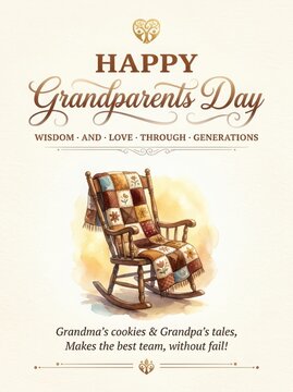 Grandparents day greeting card with rocking chair illustration and heartfelt message