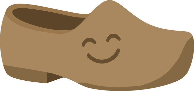 Smiling Brown Wooden Clog With Friendly Face