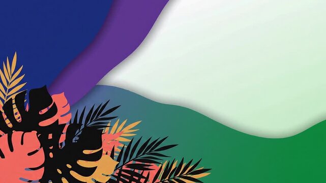 Tropical leaf animation featuring vibrant paper cutout style layers with bold colors for modern creative digital motion design video project