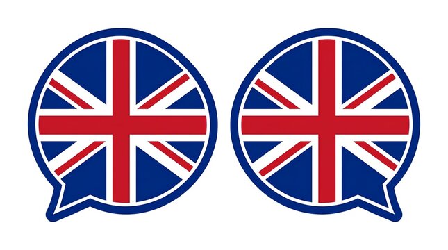 Two speech bubbles displaying the united kingdom's national flag representing communication