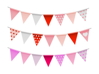 Obraz premium Colorful pink and red triangular bunting flags for party decoration on transparent background