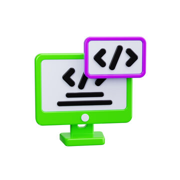 Monitor with Terminal 3d render icons