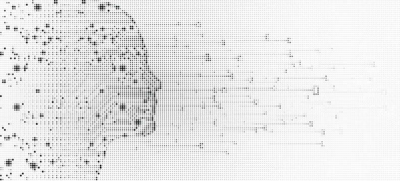 Abstract human head profile made of digital dots and particles, conceptual representation of artificial intelligence, machine learning, and data processing