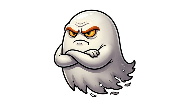 Grumpy and angry ghost with crossed arms illustration, spooky Halloween character cartoon design