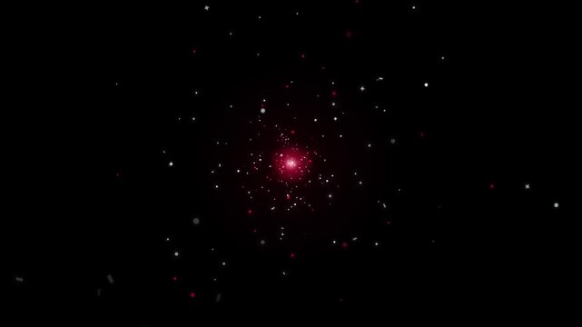 Red glowing particles drift slowly in dark space with subtle bokeh effect