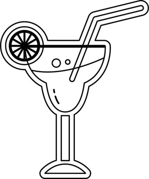 cocktail glass lemon straw isolated outline