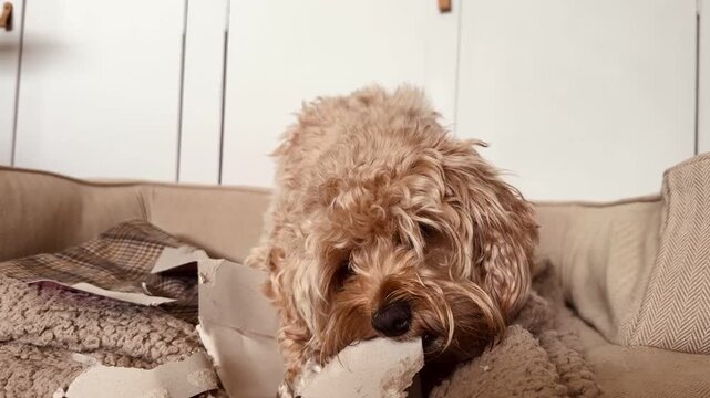Slow Motion Puppy Biting Cardboard