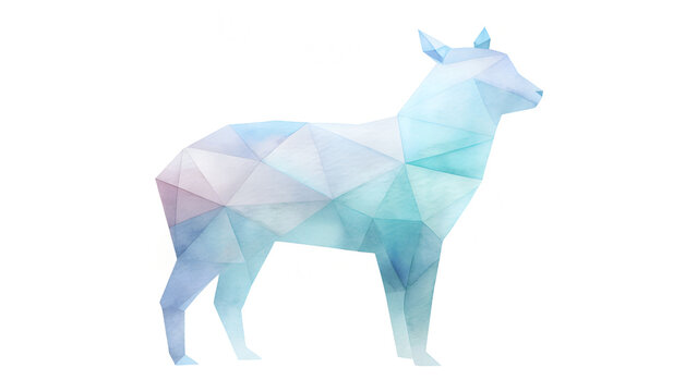 Low poly deer silhouette with blue watercolor texture isolated on transparent background.