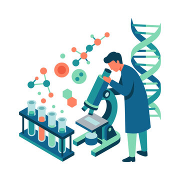 Biomedical Research and Biotechnology Laboratory Concept with Scientist, DNA Structure, Molecular Analysis and Medical Science