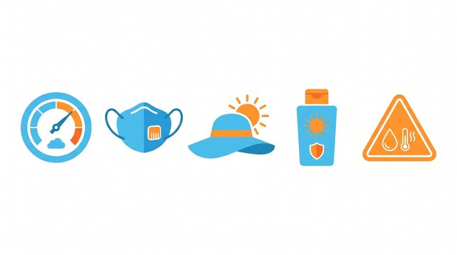 Air Quality Outdoor Exercise Safety Flat Vector Icon Set