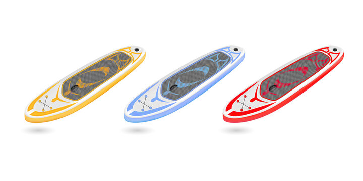 Vibrant colorful stand up paddle boards transparent background