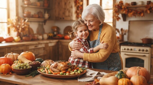 Grandmother and grandchild baking together in a warm and inviting kitchen environment