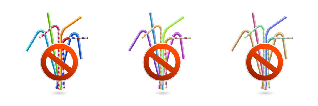 Colorful straws prohibited sign transparent background PNG
