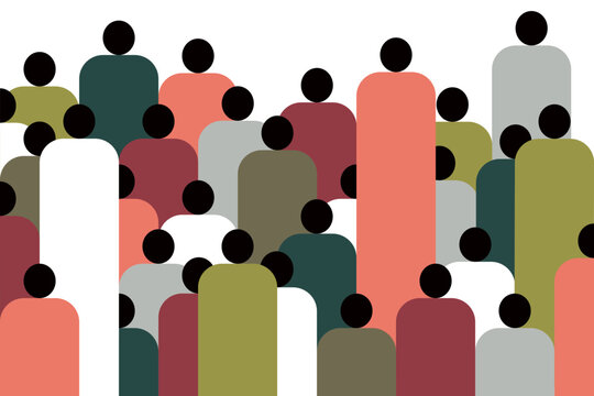 Abstract vector illustration of a diverse crowd of people standing closely together, representing community, society, unity and collective participation