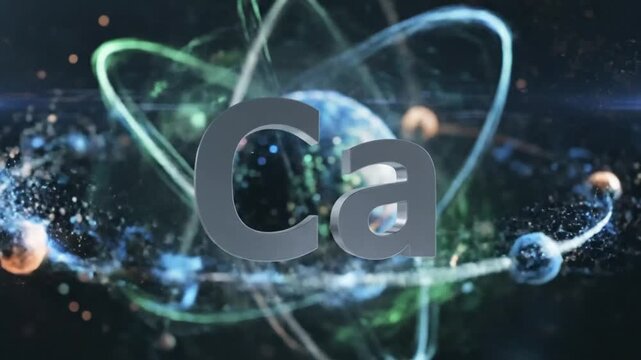 Visual representation of calcium element with atom structure in artistic digital rendering for science education
