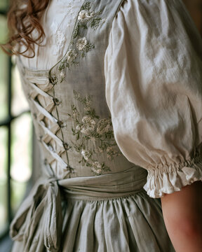 Elegant Detail of an Embroidered Dirndl Bodice for Oktoberfest Celebrations with Intricate Stitching