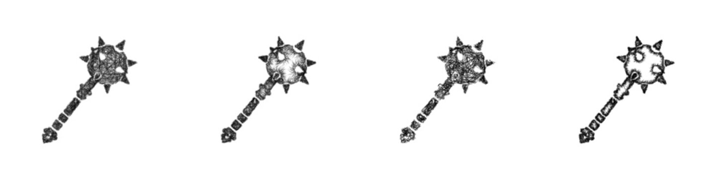 Monochrome sketch mace icon design set