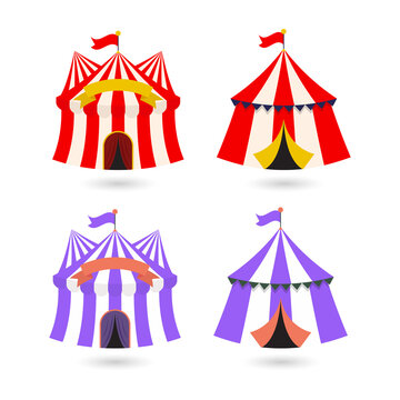 Colorful circus tents illustrations on transparent background
