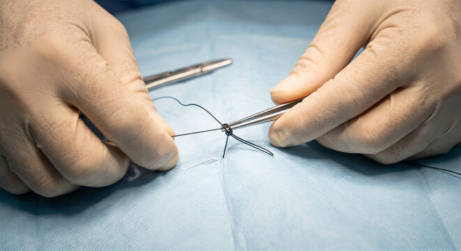 Surgeon&rsquo;s Hands Tying a Knot &ndash; Sterile Precision