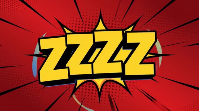 Comic book style sleeping sound effect with the word zzzz, yellow letters and red background.