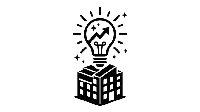 A forward thinking business idea is symbolized by a radiant lightbulb ascending from a structure signifying expansion and achievement in today s global landscape