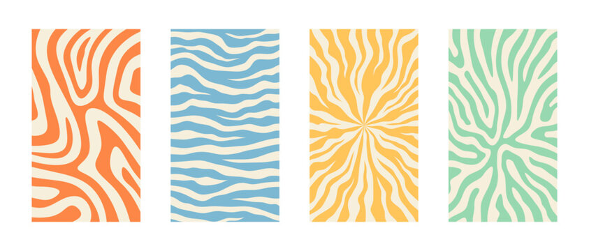 Groovy hippie 70s backgrounds. Waves, swirl, twirl pattern.