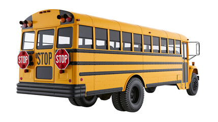 Yellow school bus with stop signs, isolated on transparent background © Mia