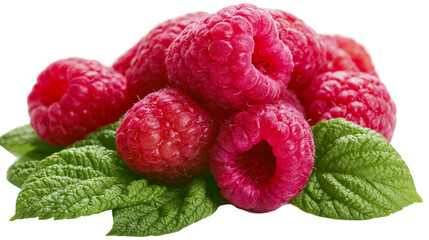 Vibrant red raspberries with fresh green mint leaves, isolated on transparent background © Mia