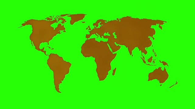 Brown world map floating in digital motion animation for global business presentation projects showing continents on a bright green background