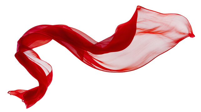 Flowing red silk fabric elegant and smooth, isolated on transparent background