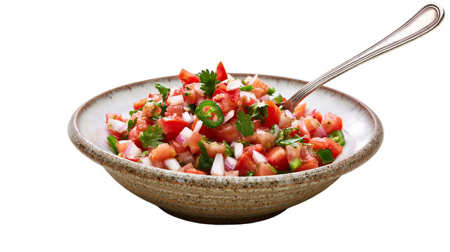 Fresh pico de gallo salsa with cilantro and jalape&ntilde;o, isolated on transparent background