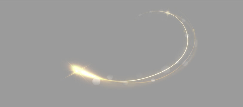 Luminous gold ribbons twist through a field of sparkling particles. Bright highlights add depth and speed. Perfect for futuristic artwork, banners and digital effects.