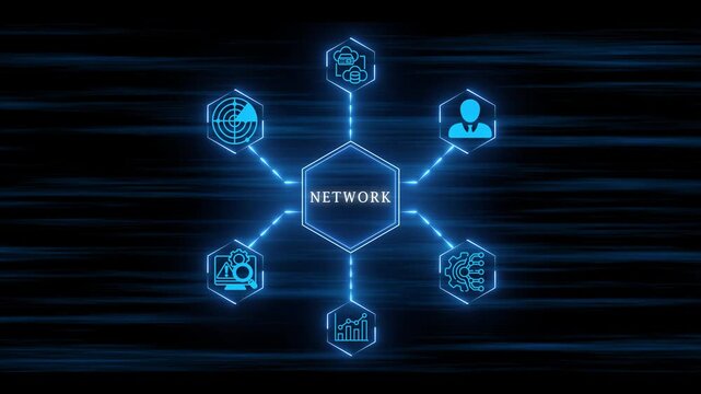 High Tech Cyber Security System Interface Displaying Connected Network Nodes