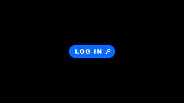 Blue neon log in button pulsing text and fading key icon loop animation on black background