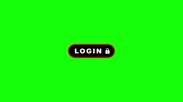 Red neon login button pulsing text and fading padlock icon loop animation on green screen
