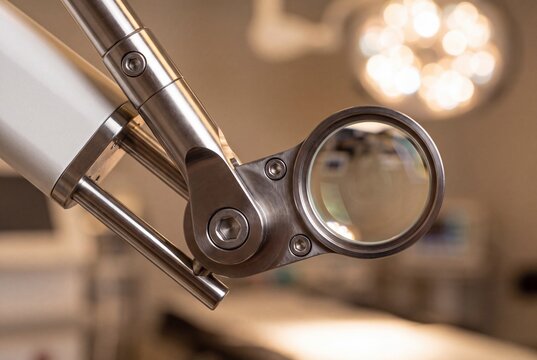 Close up of modern medical examination magnifying lamp in operating room