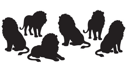 Obraz premium Black silhouette lions in various sitting and standing poses