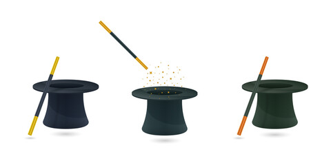 Magic wands and top hats in a mystical setting transparent background © MSTSAKHINA