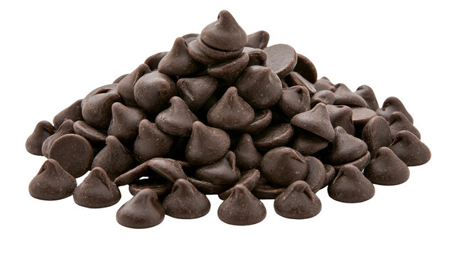 Pile of dark chocolate chips, isolated on transparent background