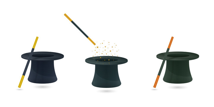 Magic wands and top hats in a mystical setting transparent background