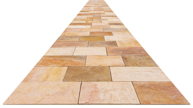 Rectangular sandstone paving slabs forming a pathway, isolated on transparent background