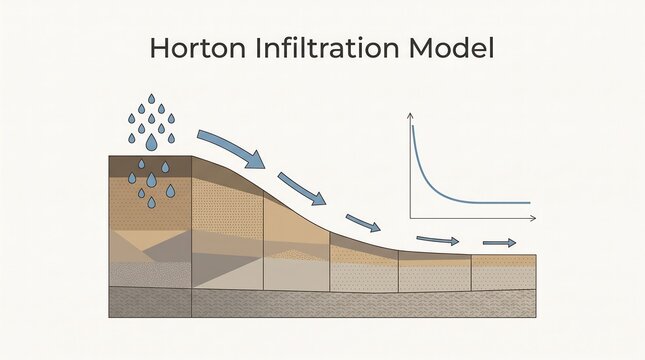 Horton infiltration model illustrating the rate of water entry into soil over time with a graph