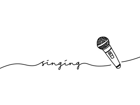 Minimalist line art of microphone with the word singing