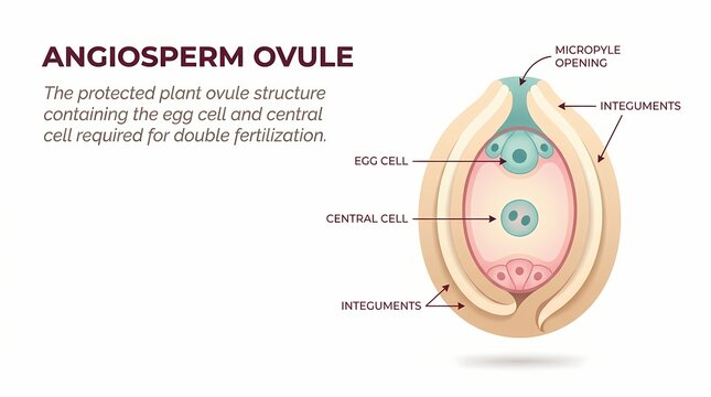 Detailed Anatomical Diagram of an Angiosperm Ovule Structure for Reproduction.