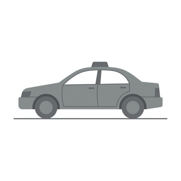 Grey taxi car with roof light on white background transportation vehicle