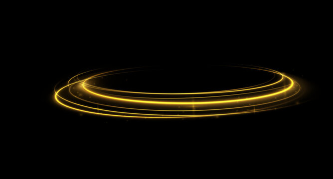 Abstract golden vortex forms a smooth circular light pattern. Sparkling particles follow the radiant curves. Ideal for modern branding, digital backgrounds and futuristic visual effects.